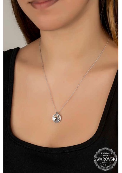 Swarovski Crystal Taşlı Çerçeveli Gümüş Kadın Kolye