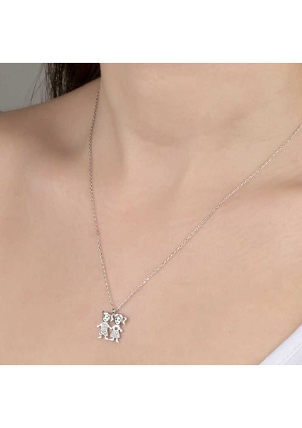 Swarovski Taşlı Gümüş Erkek Kız Çocuk Bayan Kolye