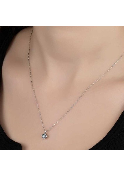 Swarovski Taşlı Gümüş Tektaş Bayan Kolye