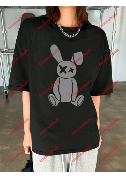 Minimal Vanny Baskılı Oversize Yıkamalı Tshirt Siyah indirimleri