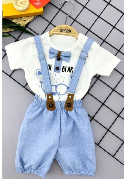 Erkek Bebek Cool Bear Baskılı Yazlık Salopet Takım