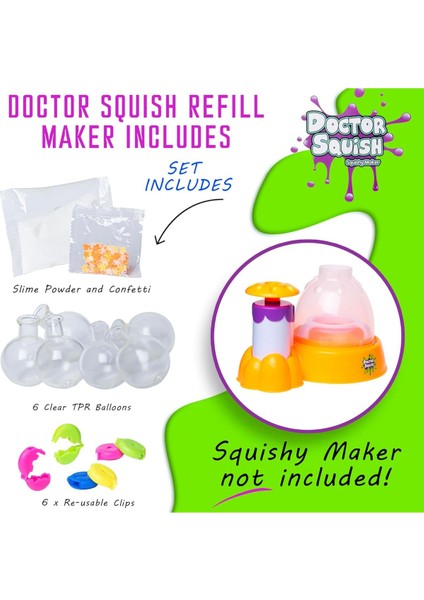 Doctor Squishy - Squishy Neon Pack Refill - Yedek Neonlu Squishy Paketi - 10 Balon Klips