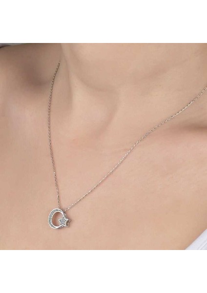Swarovski Taşlı Gümüş Ayyıldız Bayan Kolye