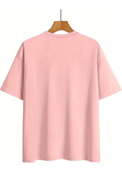 Strawberry (Çilek) Festival Baskılı Oversize Pembe Beyaz Kadın