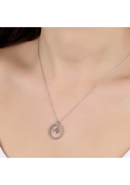Swarovski Taşlı Gümüş Çember Tektaş Bayan Kolye