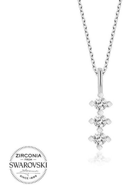 Swarovski Taşlı Gümüş Üçtaş Tektaş Bayan Kolye fiyatları