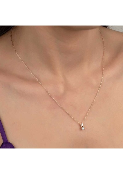 Swarovski Taşlı Gümüş Tektaş Bayan Kolye