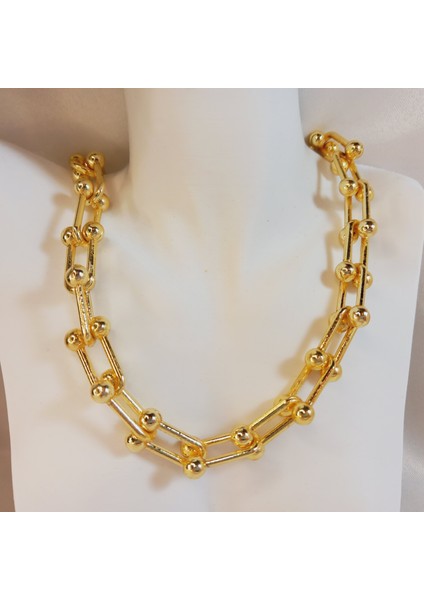 Kadın Gold Kaplama Lüx Model Kalın Zincir Kolye, Altın Kaplama Toplu Zincir Tiffany Blanca Kolye