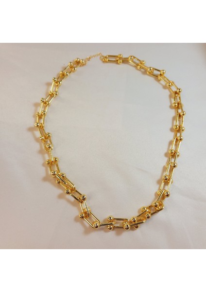 Kadın Gold Kaplama Lüx Model Kalın Zincir Kolye, Altın Kaplama Toplu Zincir Tiffany Blanca Kolye