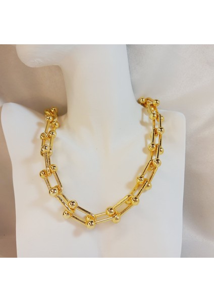 Kadın Gold Kaplama Lüx Model Kalın Zincir Kolye, Altın Kaplama Toplu Zincir Tiffany Blanca Kolye