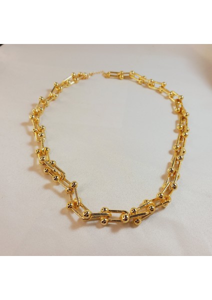 Kadın Gold Kaplama Lüx Model Kalın Zincir Kolye, Altın Kaplama Toplu Zincir Tiffany Blanca Kolye