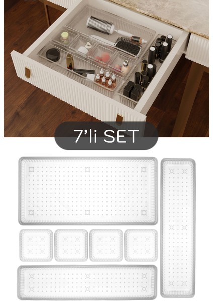 7'li Modüler Çekmece Içi Düzenleyici, Banyo Makyaj ve Takı Düzenleyici - Ofis Masaüstü Organizer