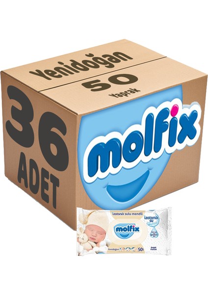 Islak Havlu Mendil Izotonik Yeni Doğan 36 Lı Set 50 Yaprak Pamuklu Plastik Kapaklı