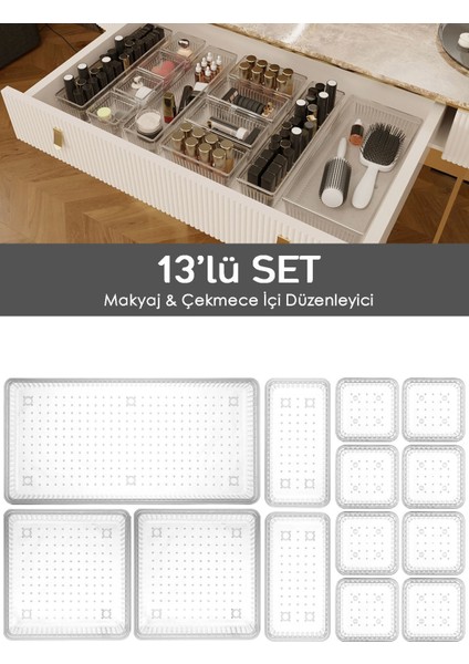 13'lü Çekmece Içi Çok Amaçlı Organizer -Kozmetik Takı Makyaj Organizeri Dolap Içi Düzenleyici Şeffa