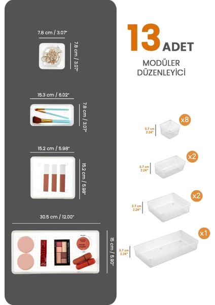 13'lü Çekmece Içi Çok Amaçlı Organizer -Kozmetik Takı Makyaj Organizeri Dolap Içi Düzenleyici Şeffa fiyatları