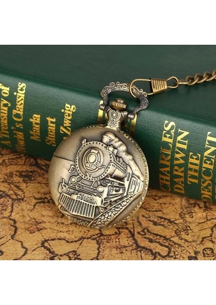 Antika Tren Tasarımlı Köstekli Cep Saati