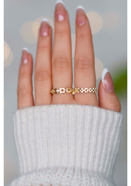 Zincir Tasarım Ayarlanabilir 2 Adet Gold Kadın Yüzük