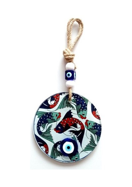 Balık Desenli Nazar Boncuklu Füzyon Cam Duvar Dekoru