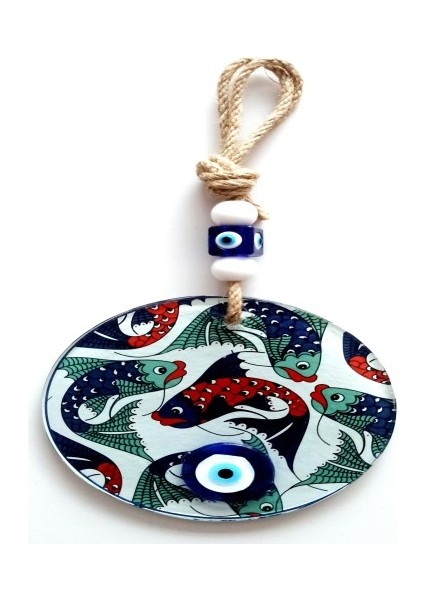 Balık Desenli Nazar Boncuklu Füzyon Cam Duvar Dekoru fiyatları