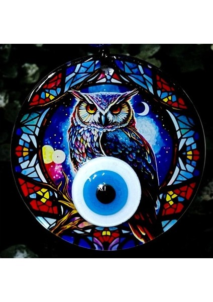 Baykuşlu Gece Desenli 12 Santimetre Füzyon Cam Duvar Süsü fiyatları