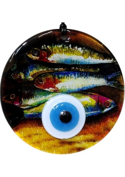 Balık Desenli 12 cm Füzyon Cam Duvar Süsü