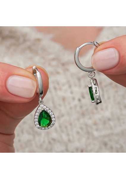 Gümüş Yeşil Zirkon Taşlı Damla Kadın Küpe fiyatları