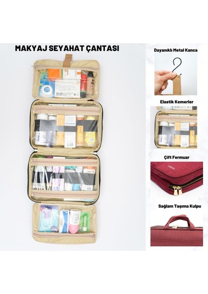 Makyaj Çantası Makyaj Bavulu Kozmetik Çantası Bavul Içi Düzenleyici Banyo Bordo Makyaj Organizeri