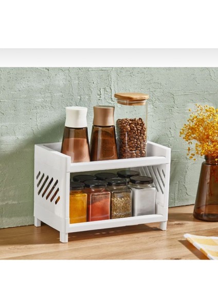 2 Katlı Masa Üstü Düzenleyici Takı Makyaj Rafı Ofis Organizeri Banyo Parfüm Organizer