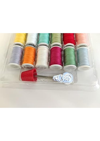 Susan 24 Renkli Kullanışlı Polyester Dikiş Ipliği Seti 25M/27YDS Her Biri 5 Dikiş Iğnesi, Yüksük, Seyahat Ailesi Günlük Veya Acil Durum ve Kendin Yap Için Iğne Geçirici