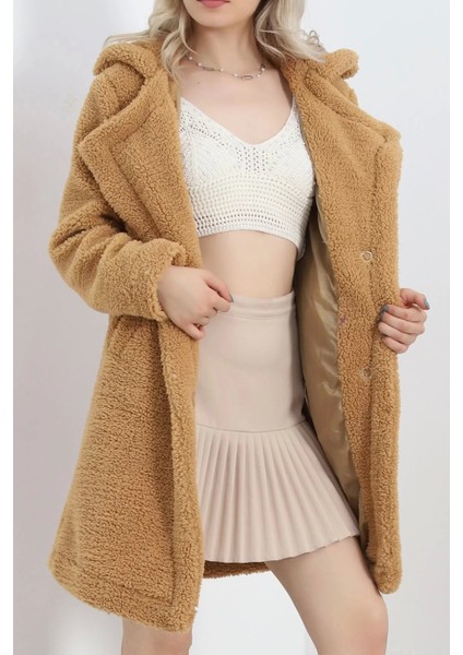 Astarlı Peluş Mont Camel