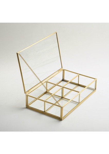 25X15X6CM 4 Bölmeli Pirinç Gold Cam Organizer Takı Aksesuar Makyaj Kutusu Düzenleyici Kalemlik Stan fiyatları