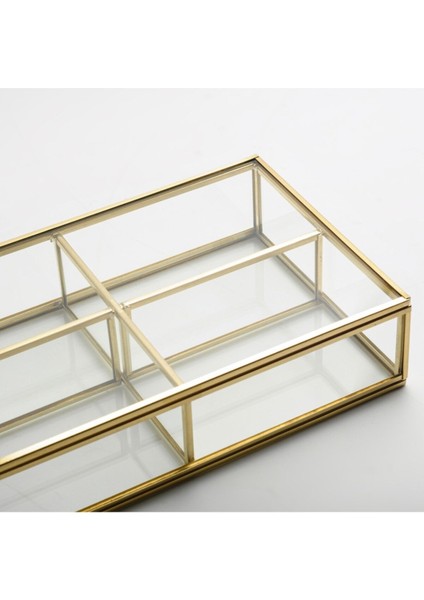 25X15X6CM 4 Bölmeli Pirinç Gold Cam Organizer Takı Aksesuar Makyaj Kutusu Düzenleyici Kalemlik Stan modelleri