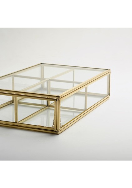25X15X6CM 4 Bölmeli Pirinç Gold Cam Organizer Takı Aksesuar Makyaj Kutusu Düzenleyici Kalemlik Stan fırsatları