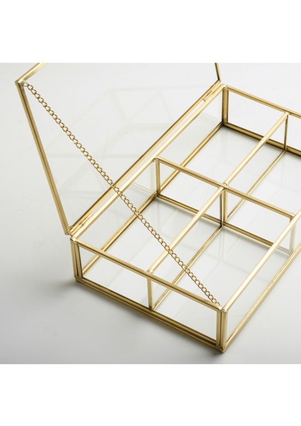 25X15X6CM 4 Bölmeli Pirinç Gold Cam Organizer Takı Aksesuar Makyaj Kutusu Düzenleyici Kalemlik Stan indirimleri