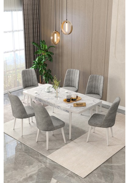 Won Serisi 6 Kişilik Açılır Masa Sandalye Takımı Mutfak Masası Takımı Yemek Masası Masa Takımı Metal Ayaklı