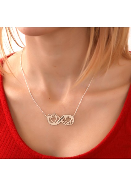 925 Ayar Gümüş Kişiye Özel Isimli Kalp Detaylı Sonsuzluk Tasarımlı Kadın Kolye modelleri