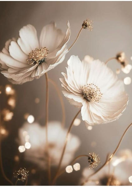 |krem-Gold Renk Soft Çiçek ve Soyut Kombin 2|çerçeveli Cam Tablo 3lü Dikey fırsatları