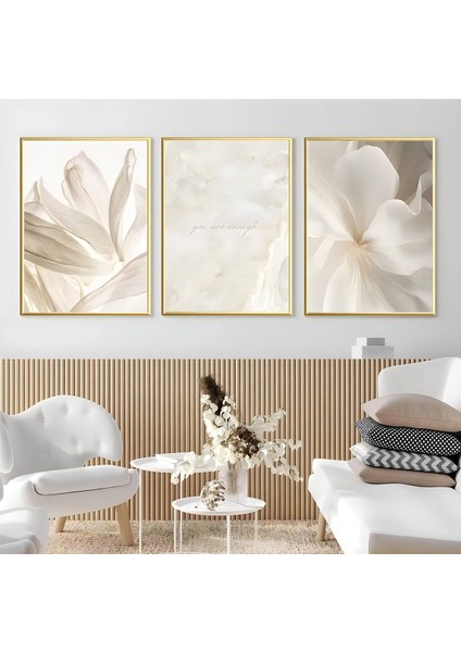 üçlü Gold Metal Çerçeveli Soft Fenomen Moda Cam Tablo Seti |cam Tablo 3lü Dikey