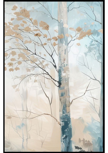 |soft Gold-Mavi Soyut Yapraklı Çiçek Kombin |çerçeveli Cam Tablo 3lü Dikey fiyatları