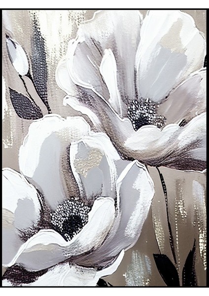 soft Beyaz-Bej Eskitme Tarz Çiçek Kombini |çerçeveli Cam Tablo 3lü Dikey modelleri