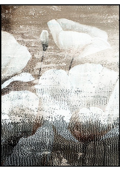 soft Beyaz-Bej Eskitme Tarz Çiçek Kombini |çerçeveli Cam Tablo 3lü Dikey fırsatları