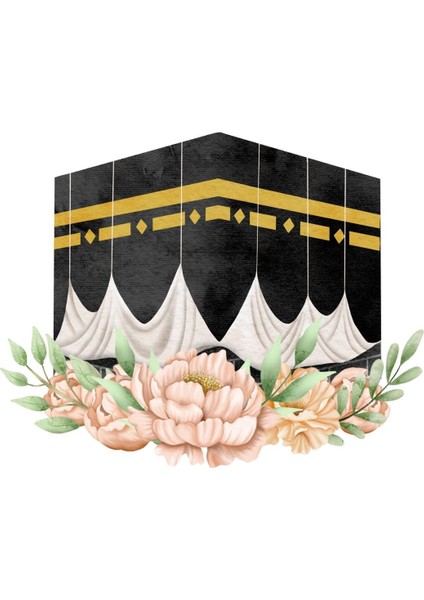 çiçek Desen Mescid-I Aksa-Kabe-Nebevi Islami Kombini |çerçeveli Cam Tablo 3lü Dikey