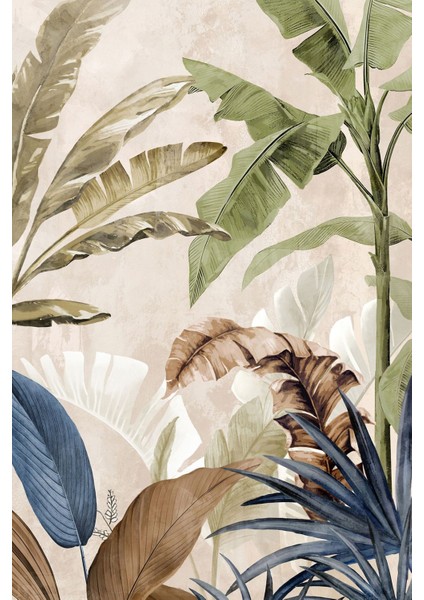 soft Mavi-Yeşil Soyut Yaprak Kombini |çerçeveli Cam Tablo 3lü Dikey modelleri