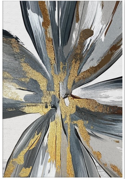 soft Gold-Beyaz-Gri Çiçek Desenli Kombini|çerçeveli Cam Tablo 3lü Dikey