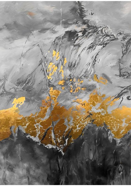 gri-Gold Soyut Çiçek Kombini |çerçeveli Cam Tablo 3lü Dikey modelleri
