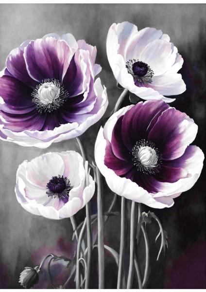 mor-Gri Soyut Çiçek Kombini Iıı |çerçeveli Cam Tablo 3lü Dikey fiyatları