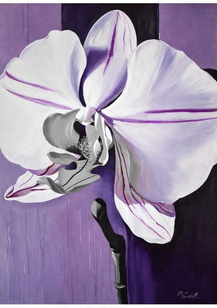 mor-Gri Soyut Çiçek Kombini Iıı |çerçeveli Cam Tablo 3lü Dikey fırsatları