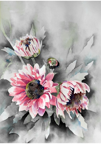 gri-Pembe Çiçek Kombini|çerçeveli Cam Tablo 3lü Dikey fırsatları