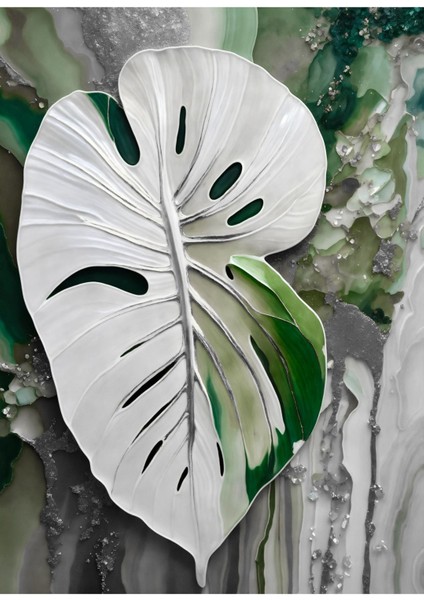 yeşil-Beyaz-Gri Yapraklar Kombini Iı |çerçeveli Cam Tablo 3lü Dikey fiyatları