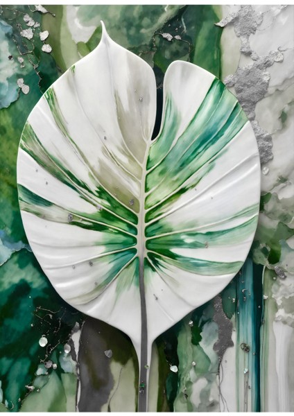 yeşil-Beyaz-Gri Yapraklar Kombini Iı |çerçeveli Cam Tablo 3lü Dikey fırsatları